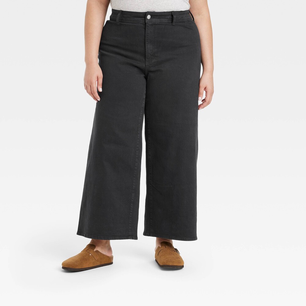 High-Rise Sailor Wide Leg Ankle Jeans - Black 18